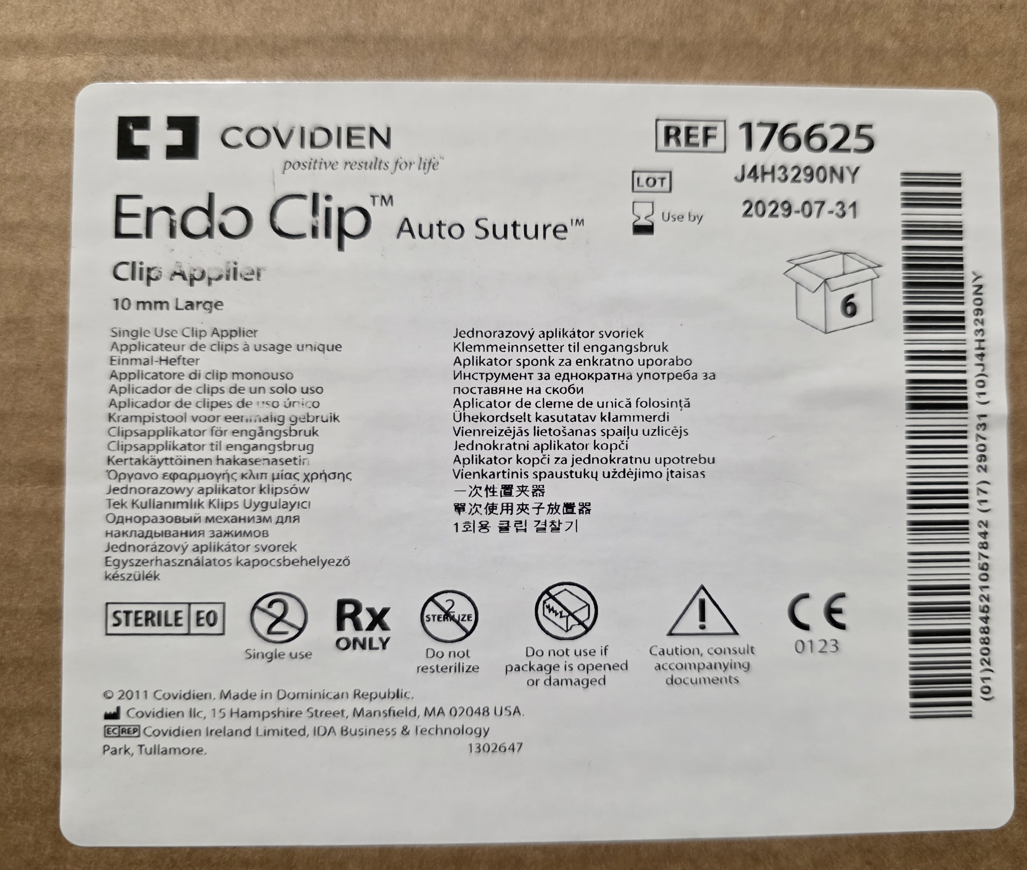 COVIDIEN Endo Clip II Auto Suture Clip Applier 176625 (Case of 6